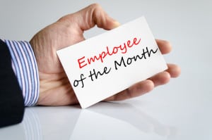 Employee of the month text concept isolated over white background